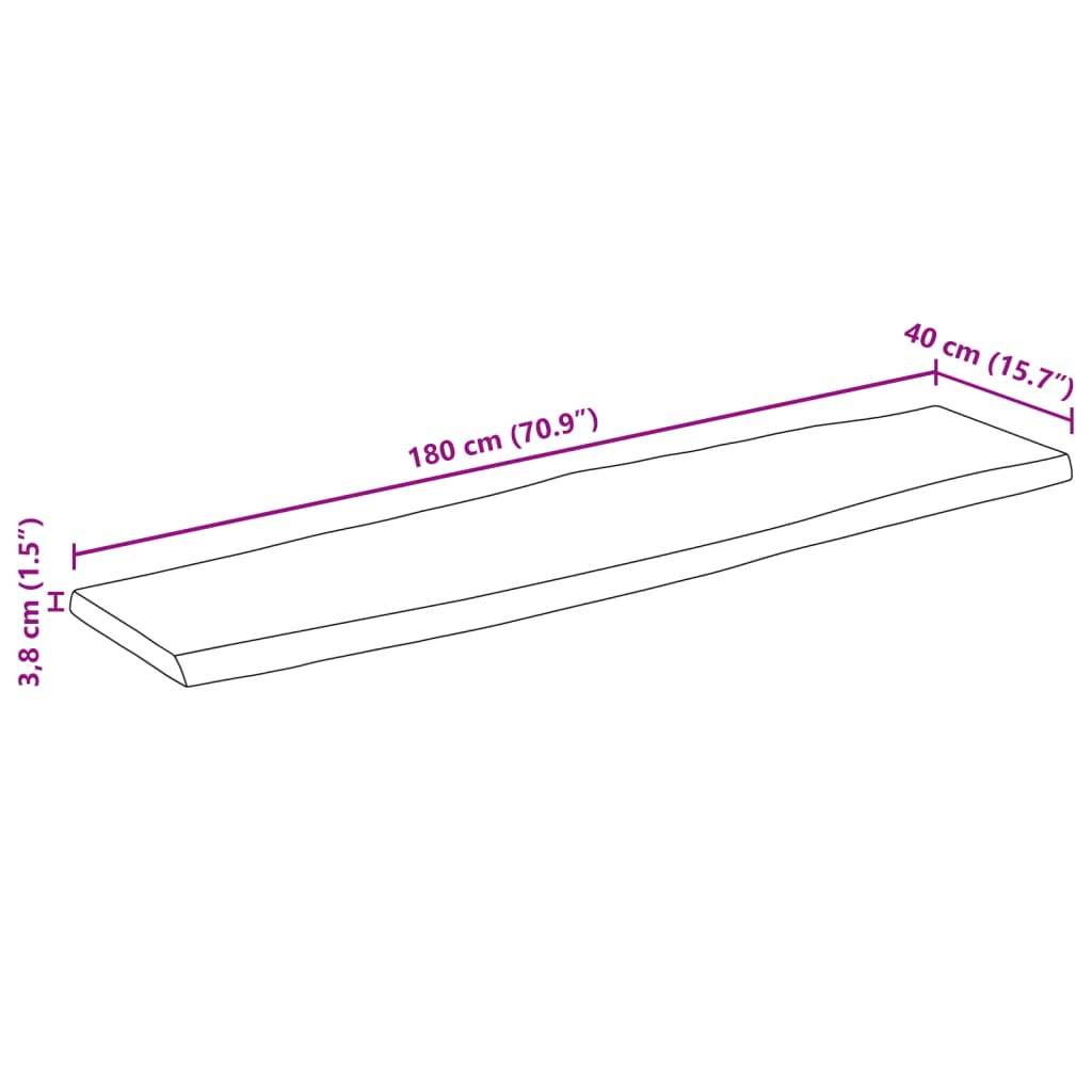 Tischplatte mit Baumkante 180x40x3,8 cm Massivholz Mango