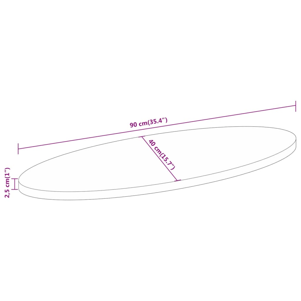 Tischplatte 90x40x2,5 cm Oval Massivholz Akazie