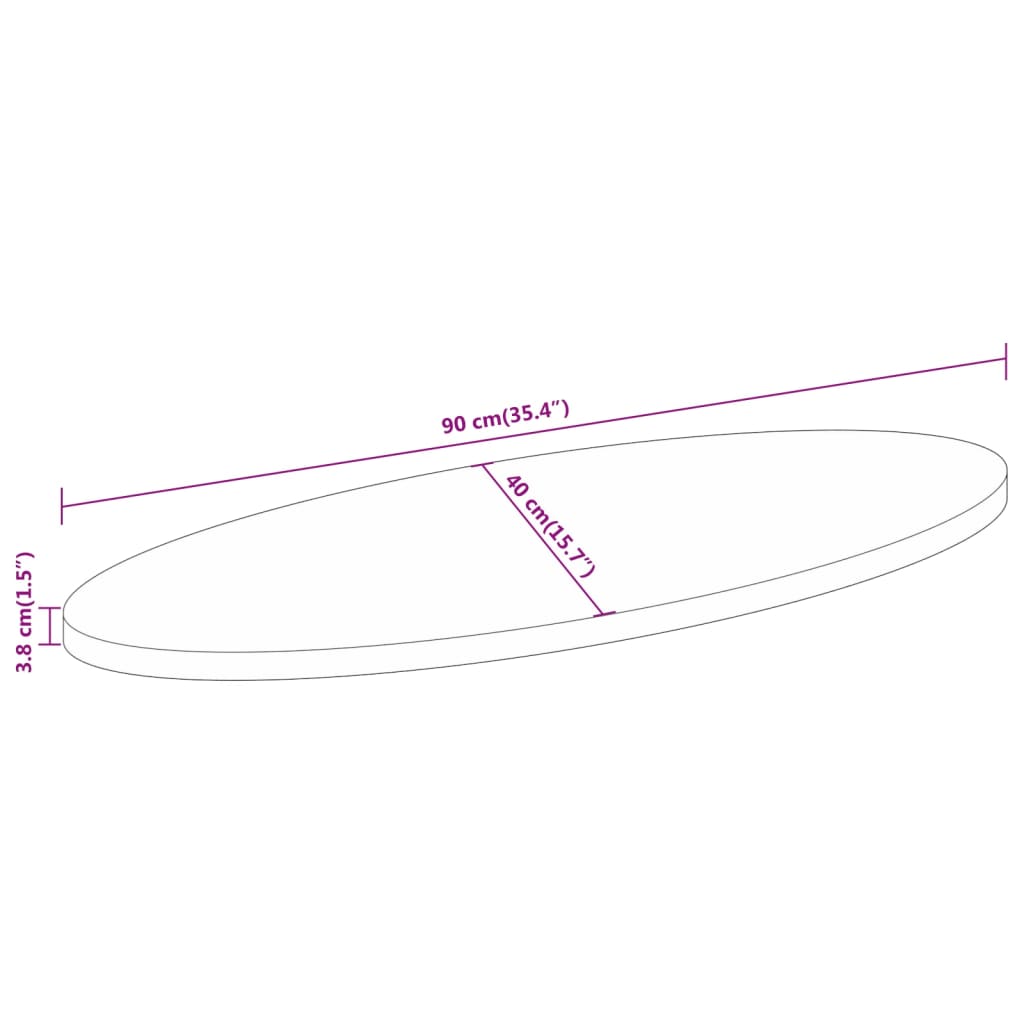 Tischplatte 90x40x3,8 cm Oval Massivholz Mango