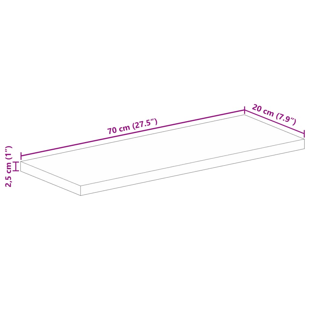 Tischplatte 70x20x2,5 cm Rechteckig Raues Massivholz Mango