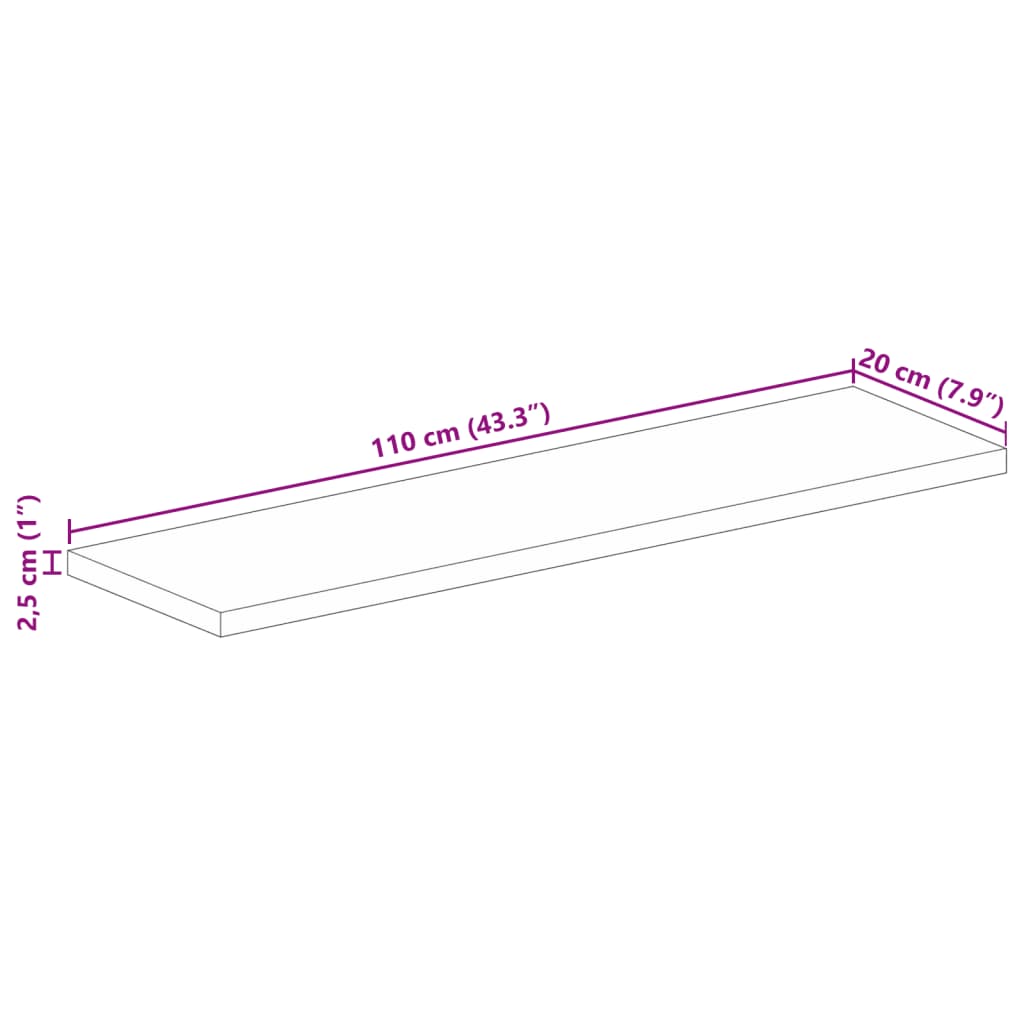 Tischplatte 110x20x2,5 cm Rechteckig Raues Massivholz Mango