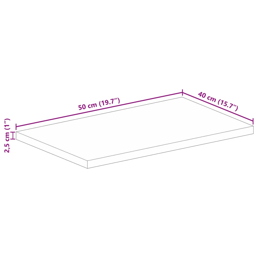 Tischplatte 50x40x2,5 cm Rechteckig Raues Massivholz Mango