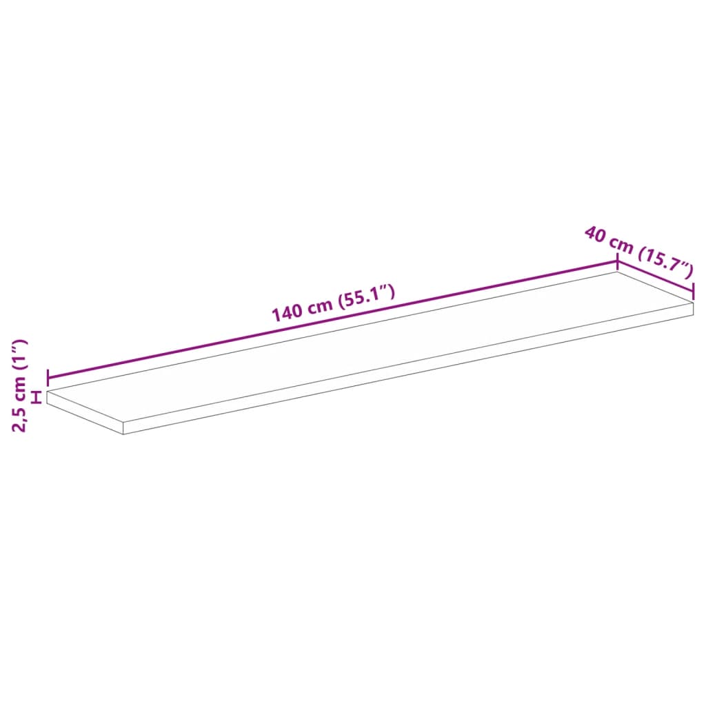 Tischplatte 140x40x2,5 cm Rechteckig Raues Massivholz Mango