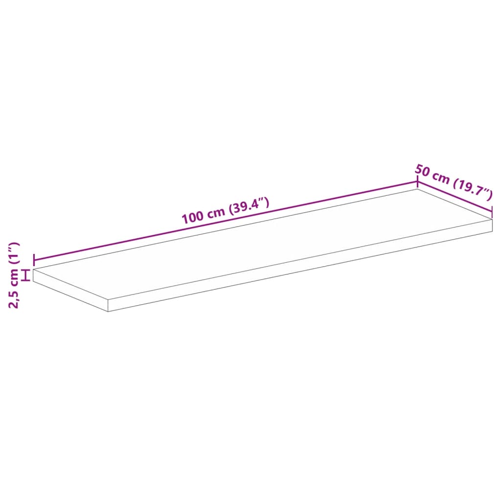 Tischplatte 100x50x2,5 cm Rechteckig Raues Massivholz Mango