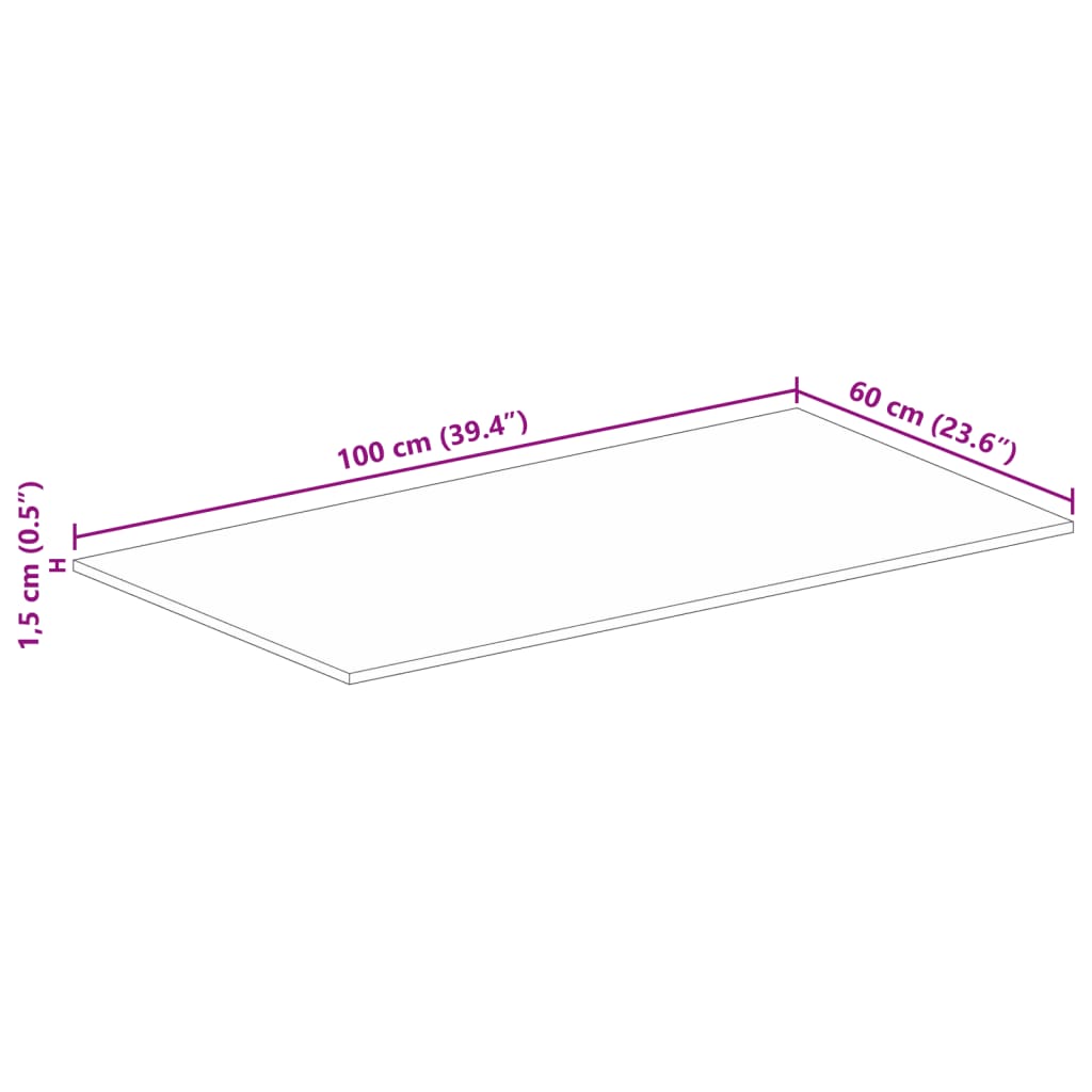 Tischplatte 100x60x1,5 cm Rechteckig Raues Massivholz Mango