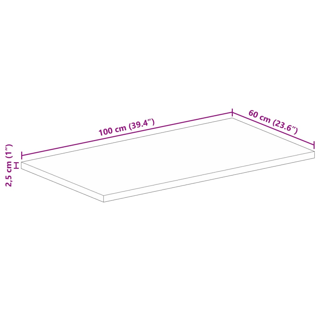 Tischplatte 100x60x2,5 cm Rechteckig Raues Massivholz Mango