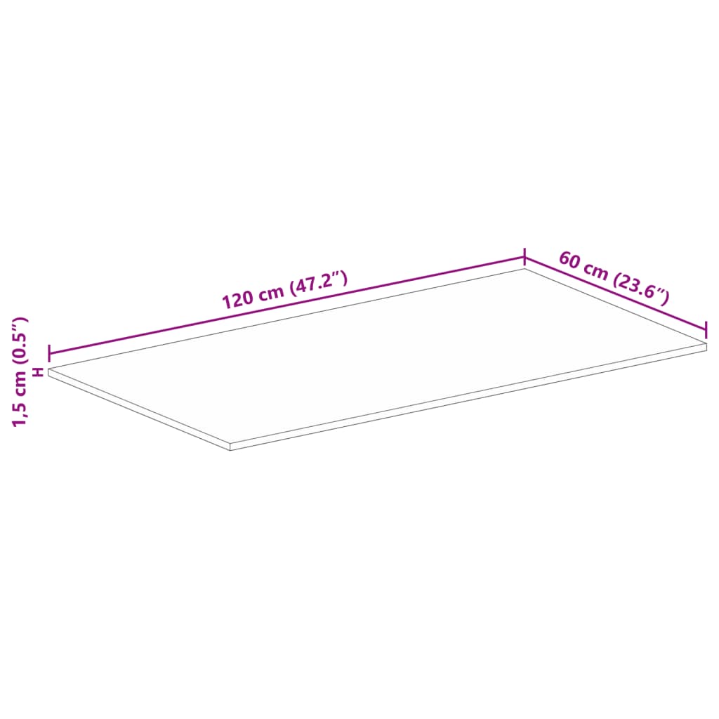 Tischplatte 120x60x1,5 cm Rechteckig Raues Massivholz Mango