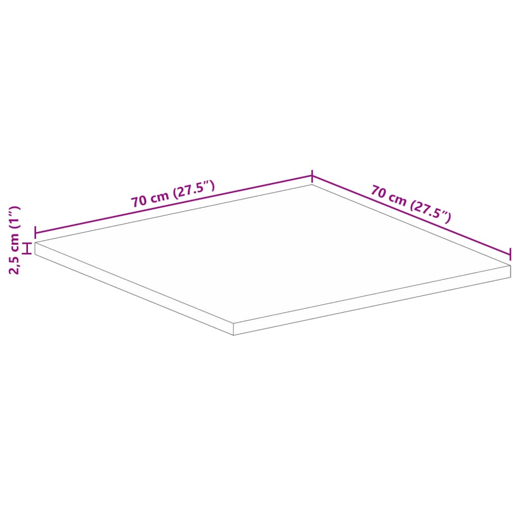 Tischplatte 70x70x2,5 cm Quadratisch Raues Massivholz Mango