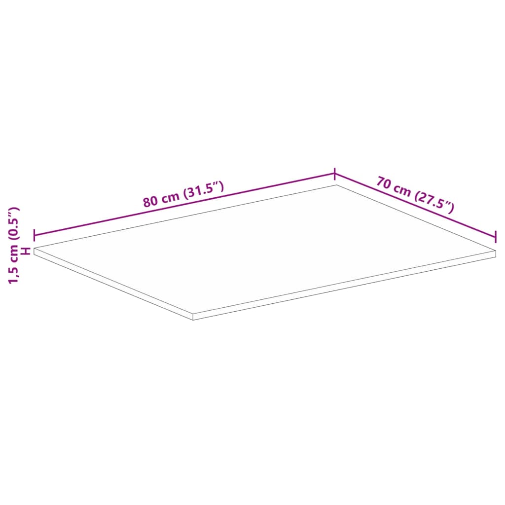 Tischplatte 80x70x1,5 cm Rechteckig Raues Massivholz Mango