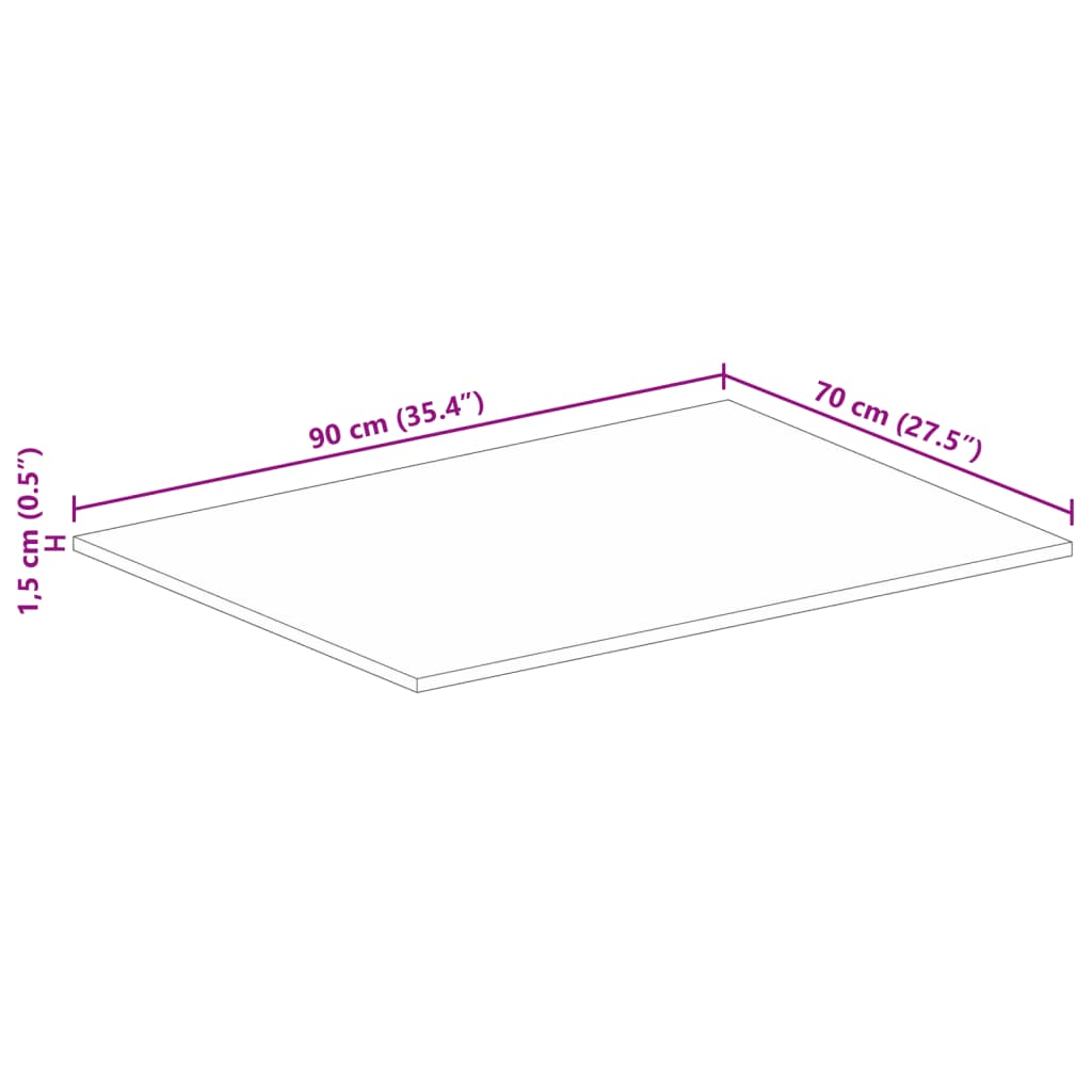 Tischplatte 90x70x1,5 cm Rechteckig Raues Massivholz Mango