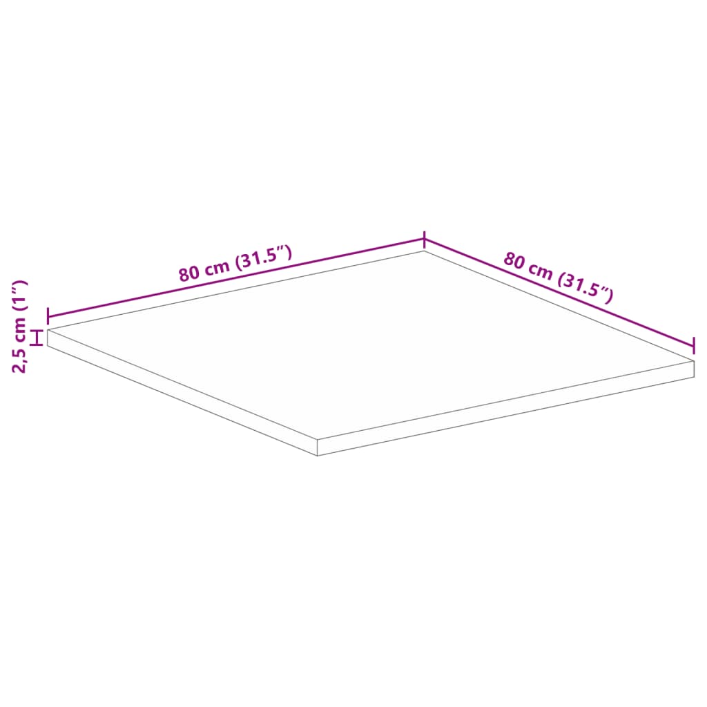 Tischplatte 80x80x2,5 cm Quadratisch Raues Massivholz Mango