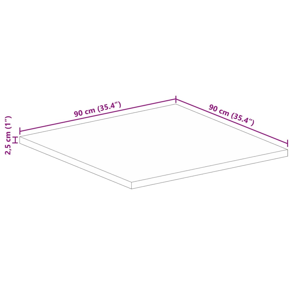 Tischplatte 90x90x2,5 cm Quadratisch Raues Massivholz Mango