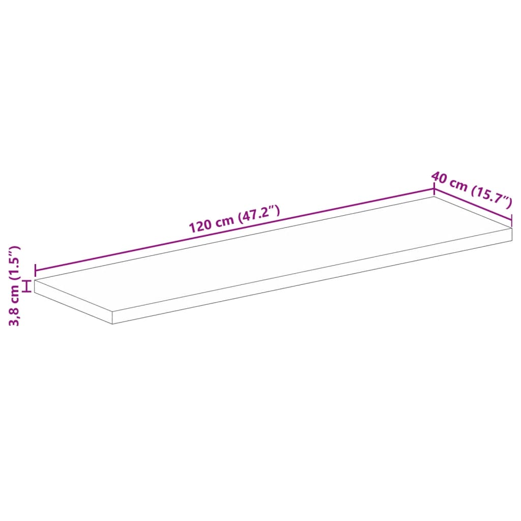 Tischplatte 120x40x3,8 cm Rechteckig Raues Massivholz Mango