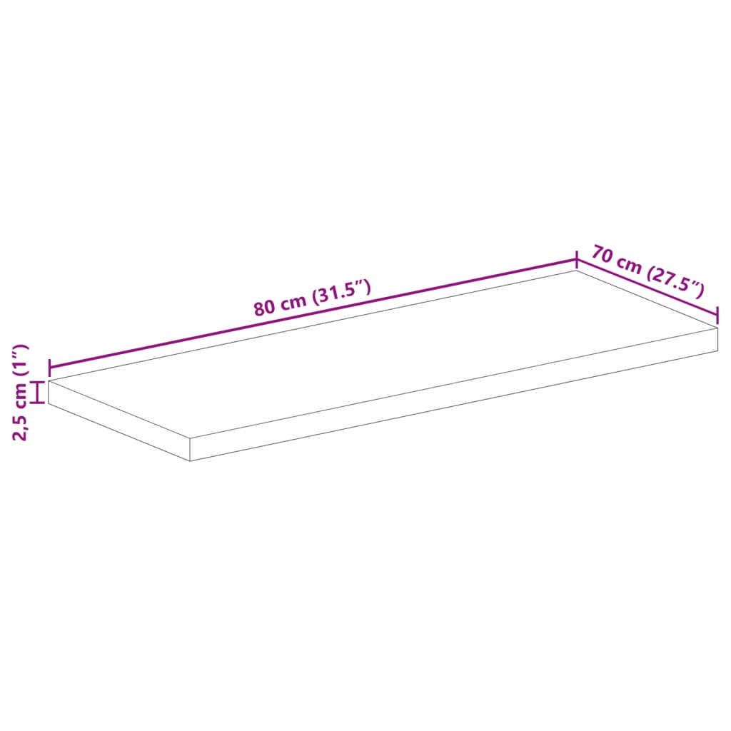 Tischplatte 80x70x2,5 cm Rechteckig Massivholz Mango