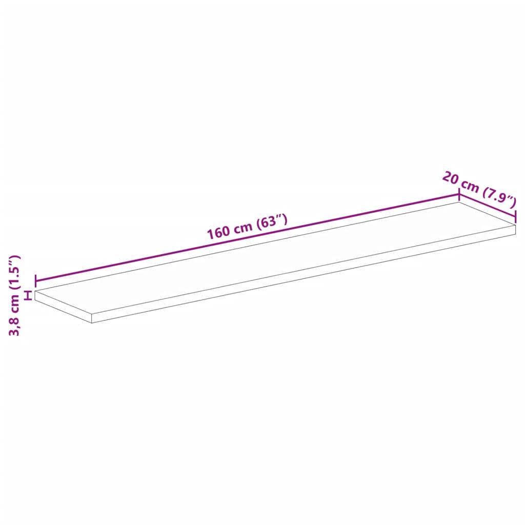 Tischplatte 160x20x3,8 cm Rechteckig Massivholz Mango