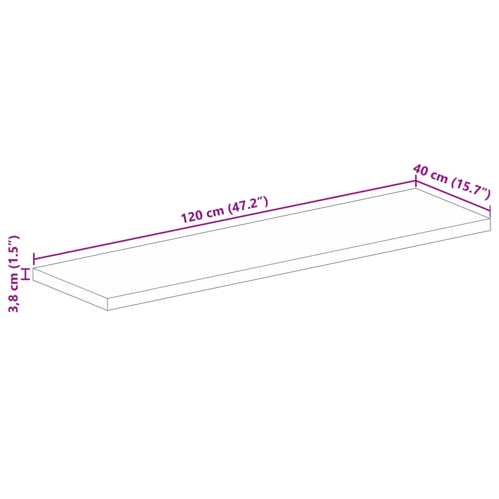 Tischplatte 120x40x3,8 cm Rechteckig Massivholz Mango