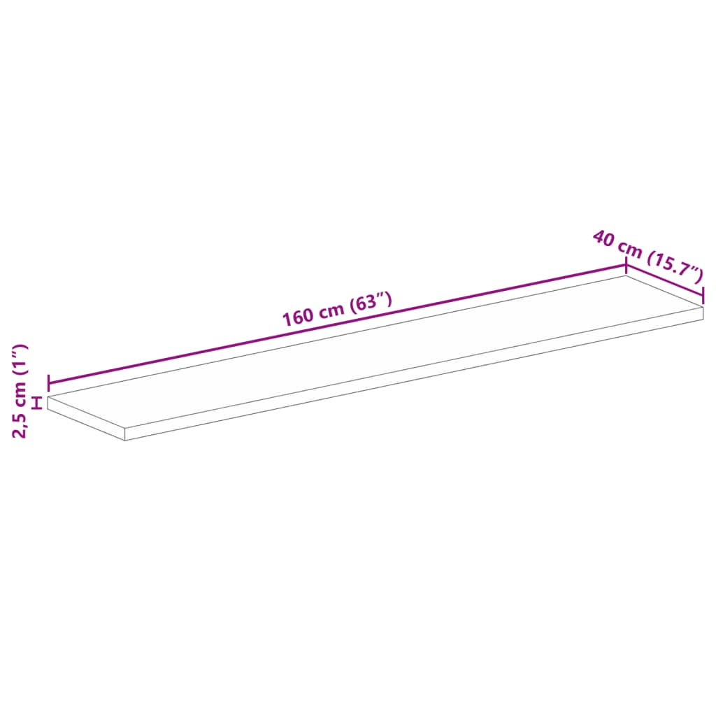 Tischplatte 160x40x2,5 cm Rechteckig Massivholz Mango