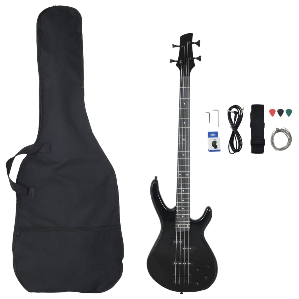 E-Bass für Anfänger mit Tasche Schwarz 4/4 46"