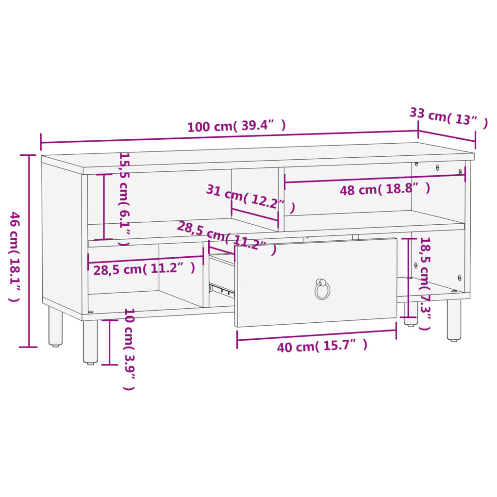 TV-Schrank 100x33x46 cm Massivholz Mango