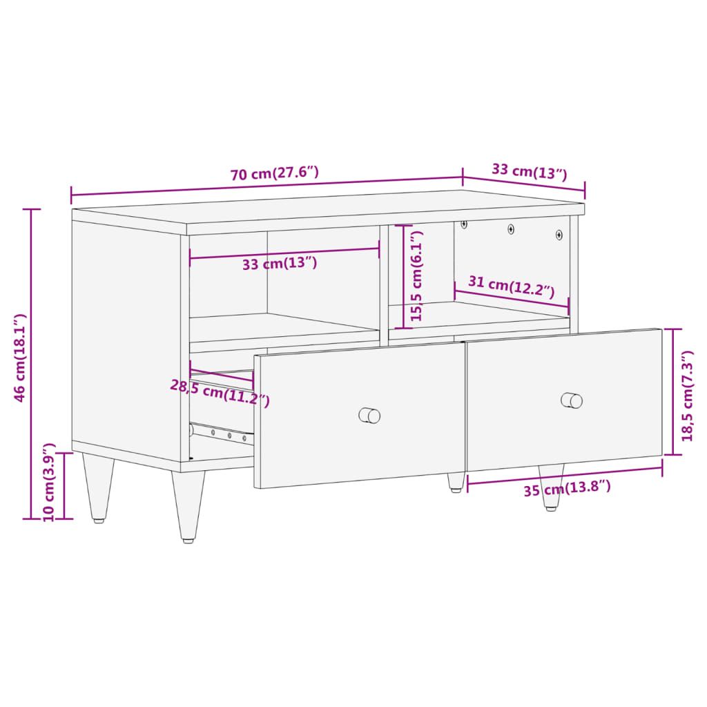 TV-Schrank 70x33x46 cm Massivholz Mango