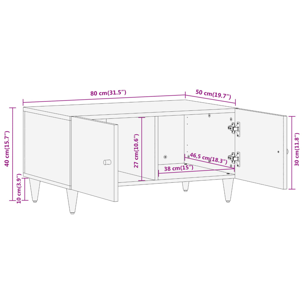 Couchtisch 80x50x40 cm Massivholz Mango