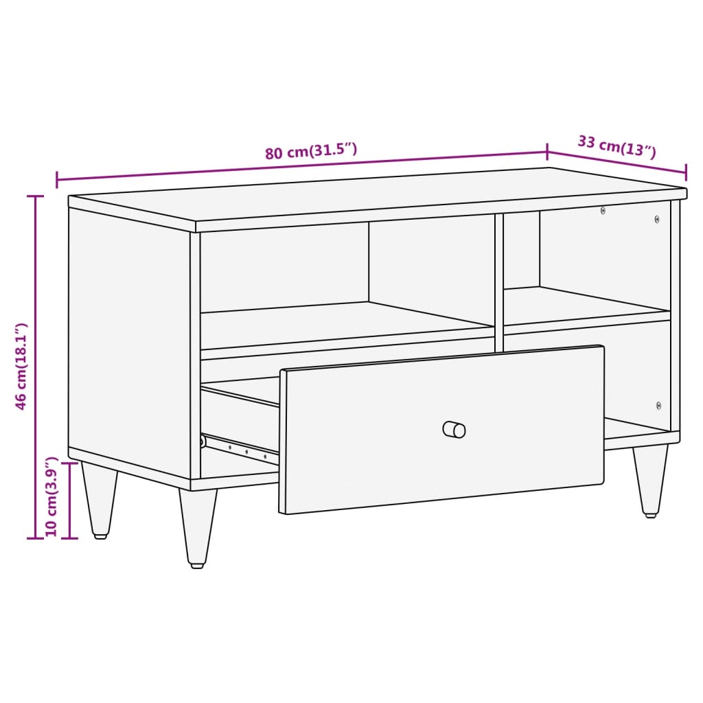 TV-Schrank 80x33x46 cm Massivholz Mango