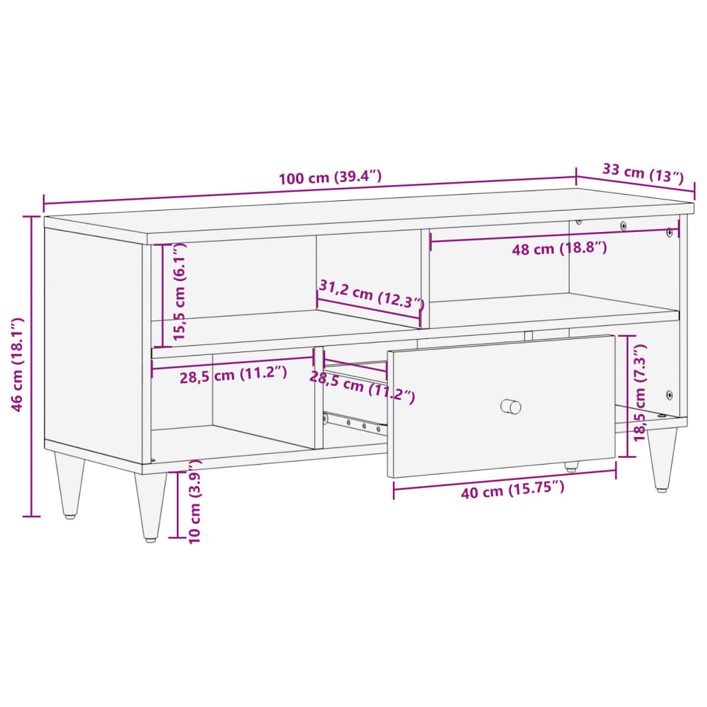 TV-Schrank 100x33x46 cm Massivholz Mango