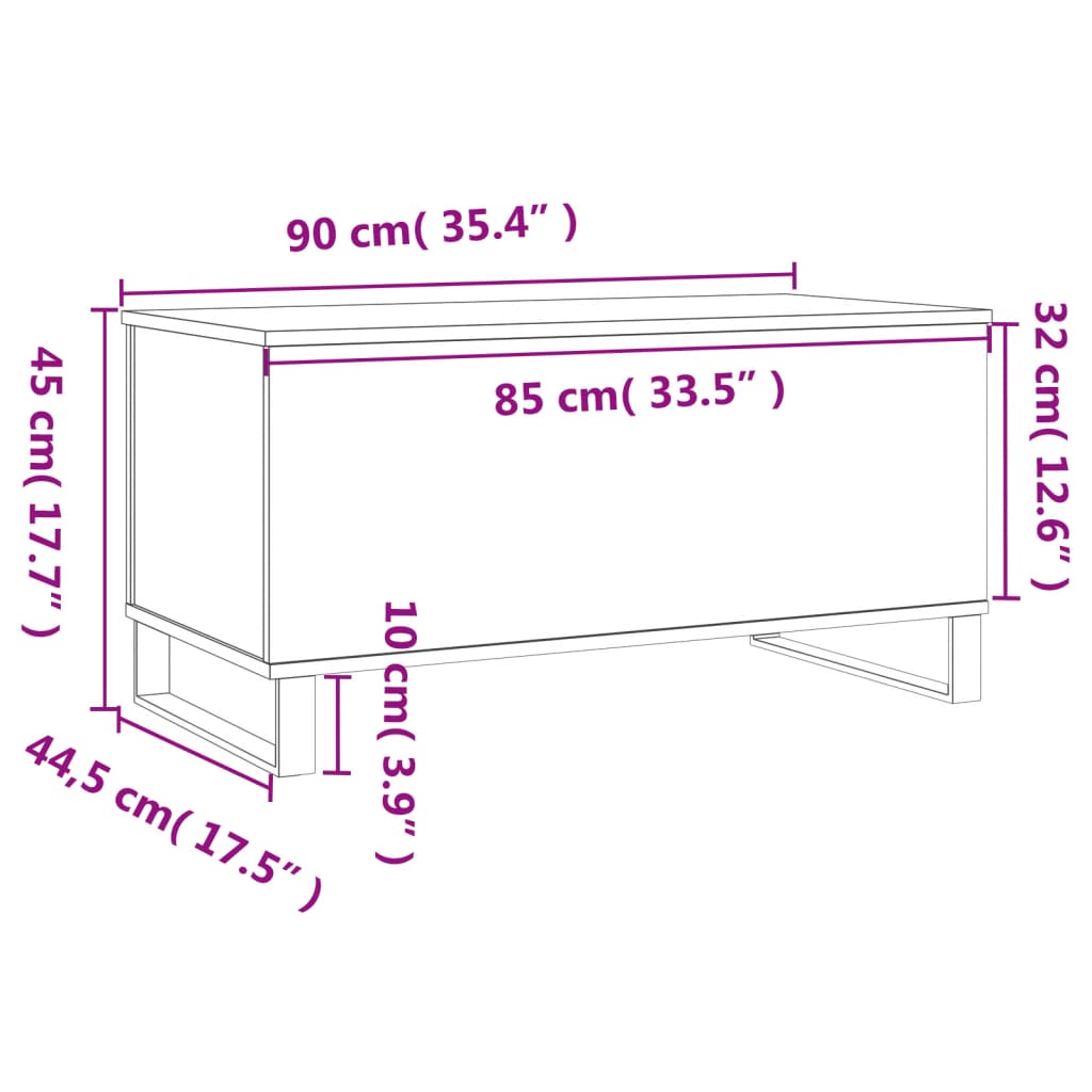 Couchtisch Grau Sonoma 90x44,5x45 cm Holzwerkstoff