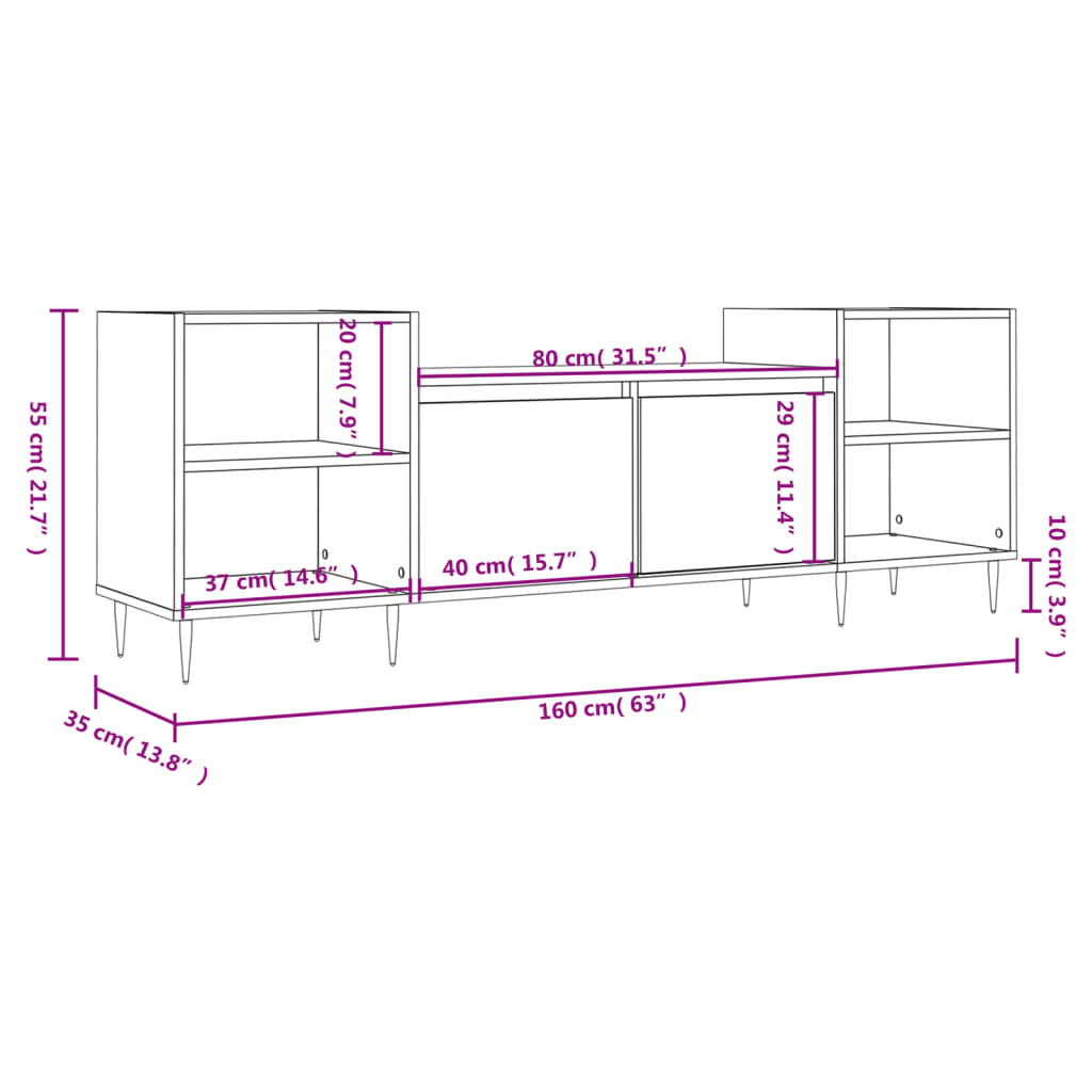 TV-Schrank Braun Eichen-Optik 160x35x55 cm Holzwerkstoff