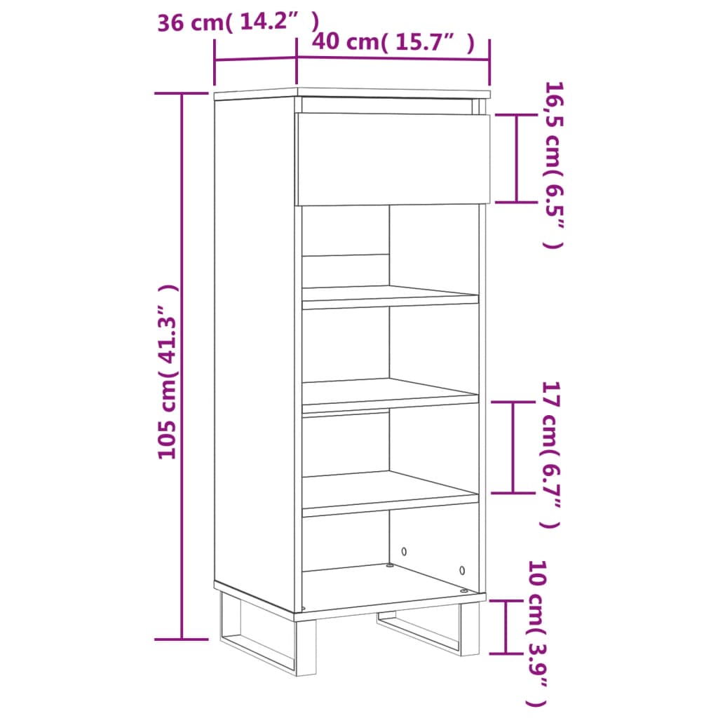 Schuhschrank Schwarz 40x36x105 cm Holzwerkstoff