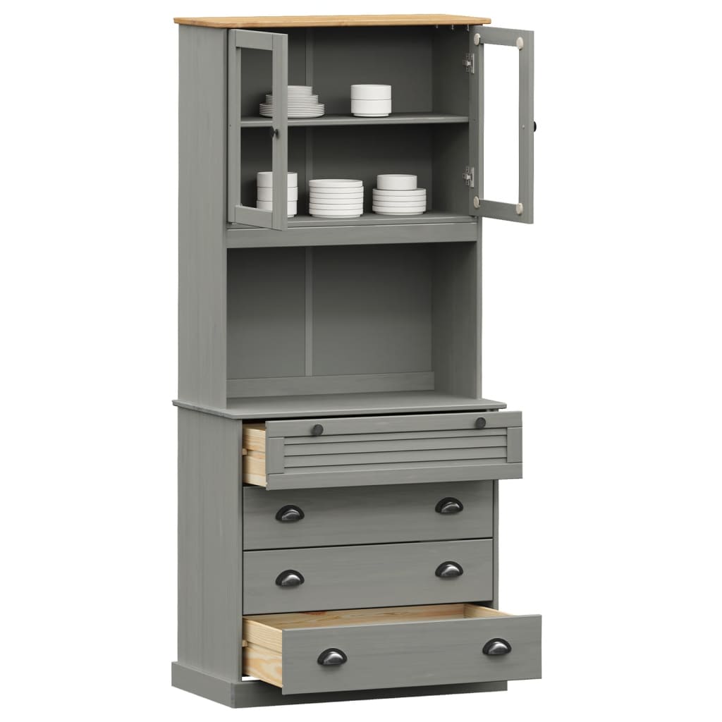 Highboard VIGO Grau 80x40x176 cm Massivholz Kiefer