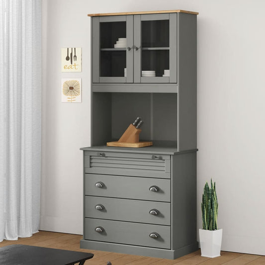 Highboard VIGO Grau 80x40x176 cm Massivholz Kiefer