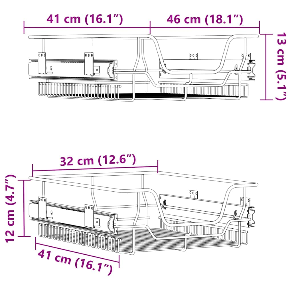 Küchen-Drahtkörbe 2 Stk. Ausziehbar Silbern 45 cm