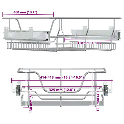 Cestini da cucina in filo metallico, 2 pezzi, estensibili, argento, 45 cm