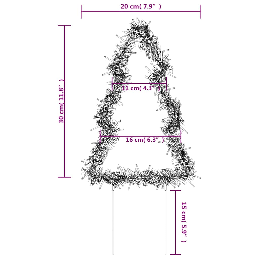 Alberi di Natale con picchetti da terra, 3 pezzi, 50 LED, 30 cm