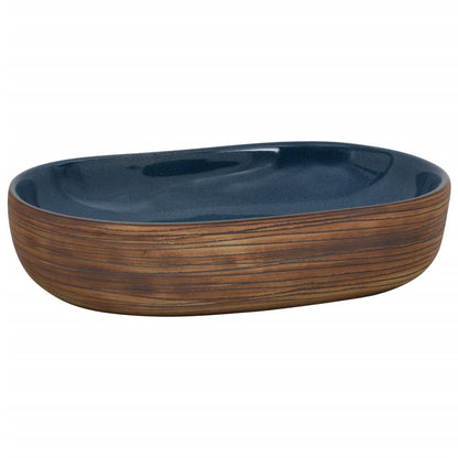 Aufsatzwaschbecken Braun und Blau Oval 59x40x14 cm Keramik