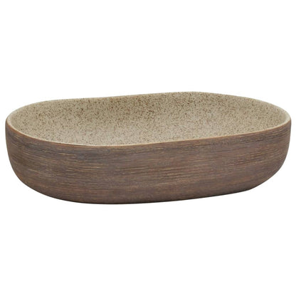 Aufsatzwaschbecken Sandfarben Braun Oval 59x40x14 cm Keramik