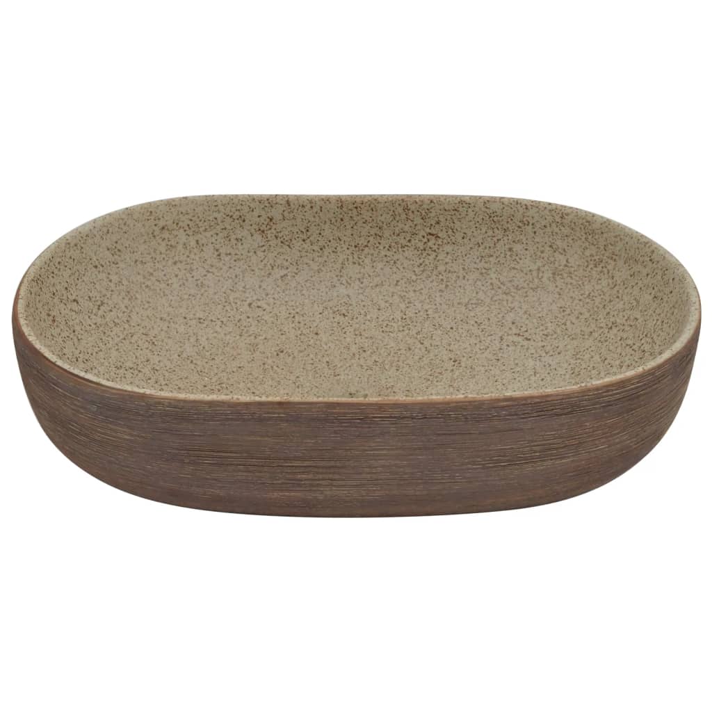 Aufsatzwaschbecken Sandfarben Braun Oval 59x40x14 cm Keramik