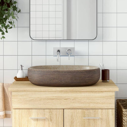 Aufsatzwaschbecken Sandfarben Braun Oval 59x40x14 cm Keramik