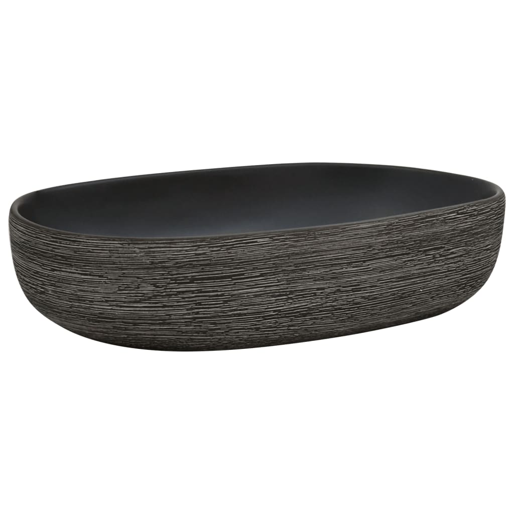 Aufsatzwaschbecken Grau und Schwarz Oval 59x40x14 cm Keramik