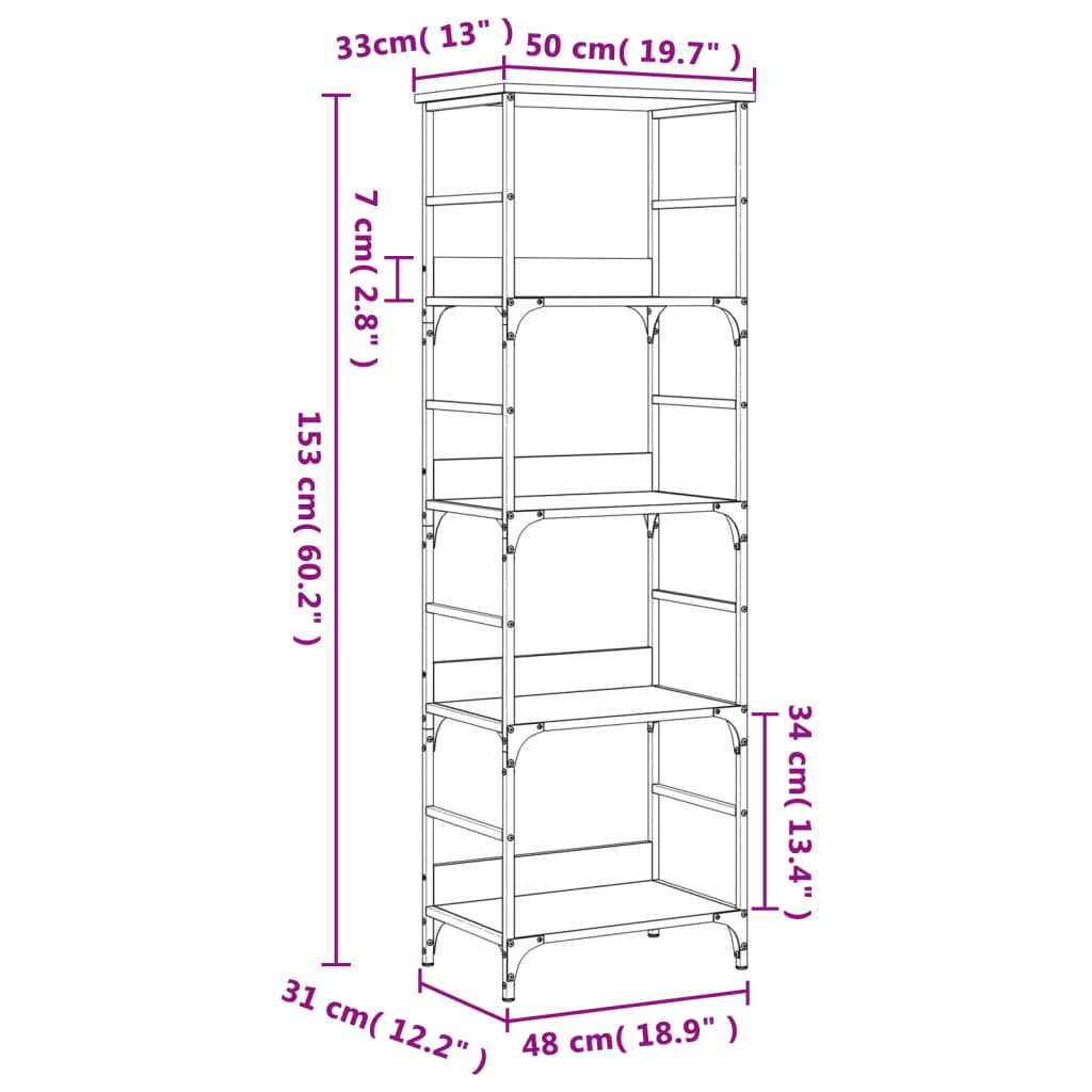 Bücherregal Grau Sonoma 50x33x153 cm Holzwerkstoff