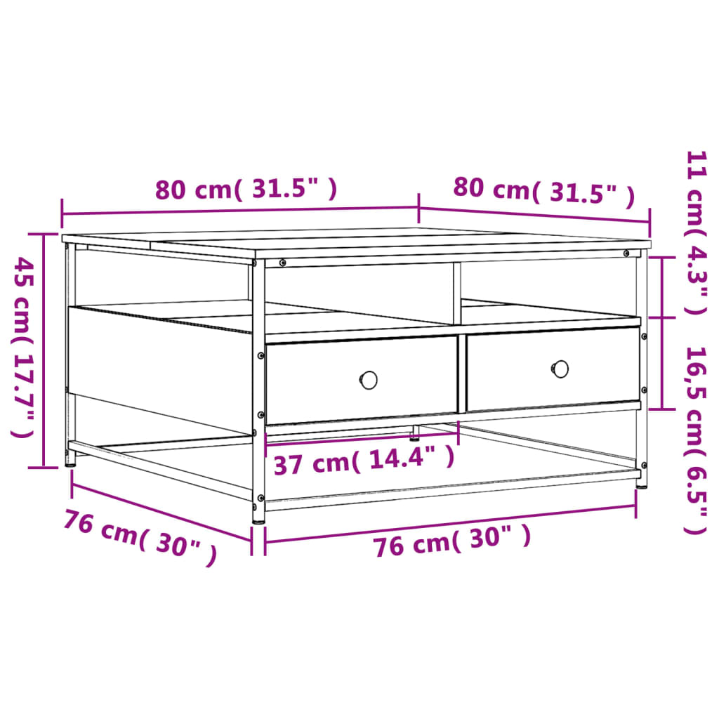 Couchtisch Schwarz 80x80x45 cm Holzwerkstoff