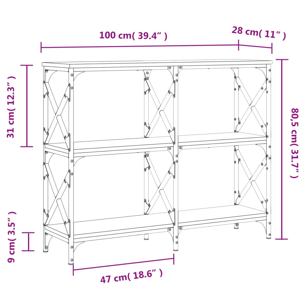 Konsolentisch Braun Eichen-Optik 100x28x80,5 cm Holzwerkstoff