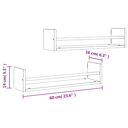 Wandregale mit Stangen 2 Stk. Schwarz 60x16x14 cm