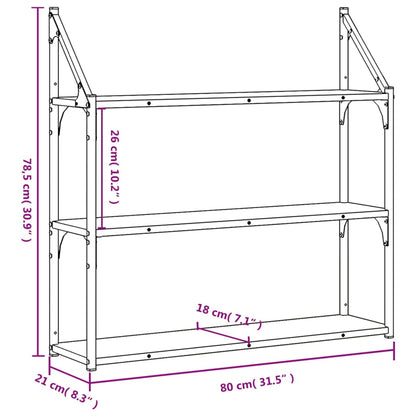 Wandregal 3 Fächer Schwarz 80x21x78,5 cm Holzwerkstoff