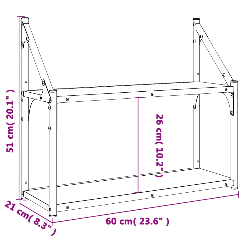 Wandregal 2 Fächer Sonoma-Eiche 60x21x51 cm Holzwerkstoff