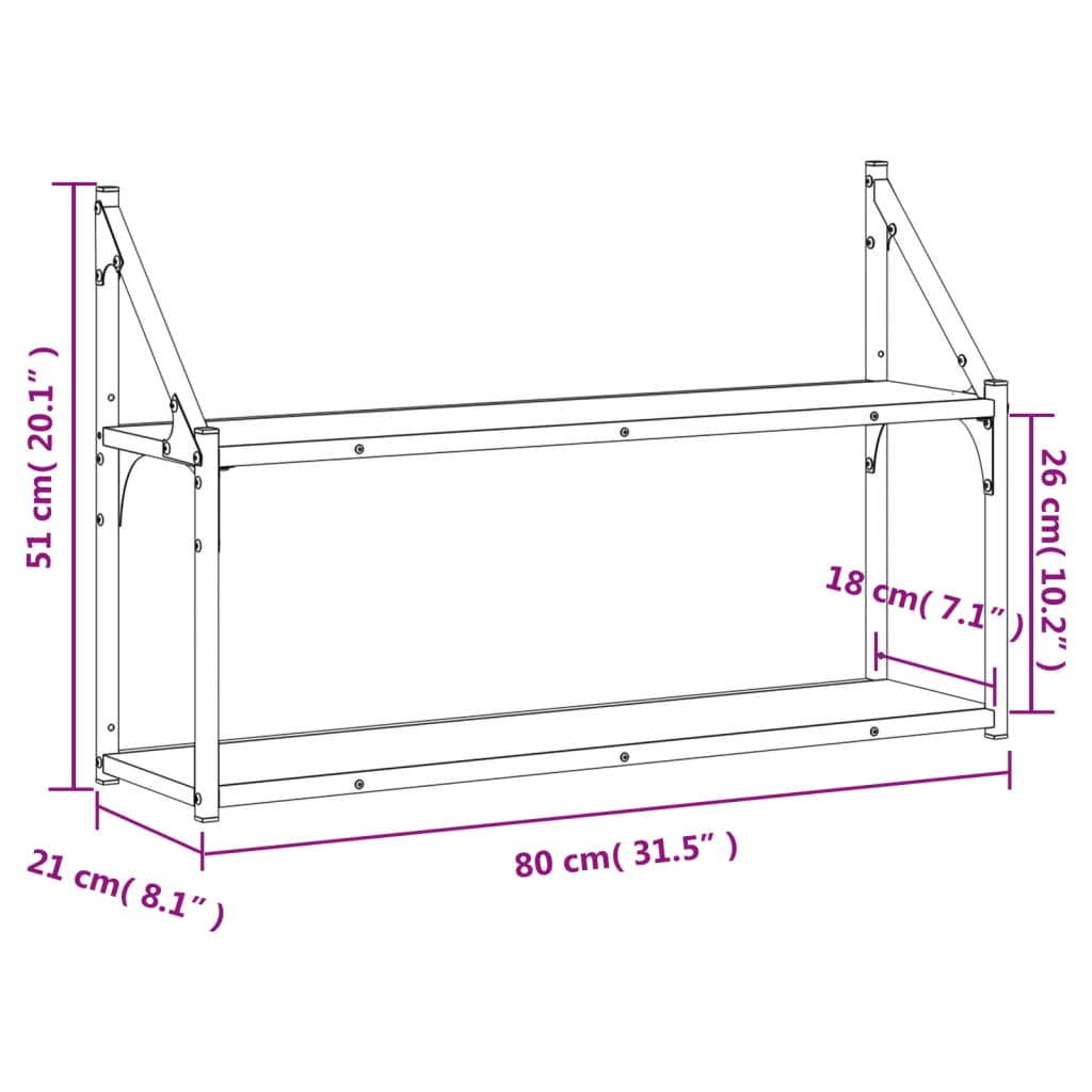 Wandregal 2 Fächer Sonoma-Eiche 80x21x51 cm Holzwerkstoff