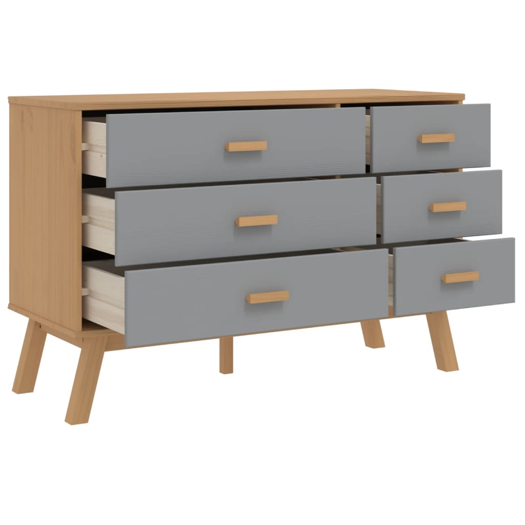 Schubladenschrank OLDEN Grau und Braun Massivholz Kiefer