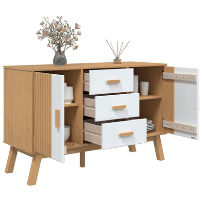 Sideboard OLDEN Weiß und Braun 114x43x73,5 cm Massivholz Kiefer