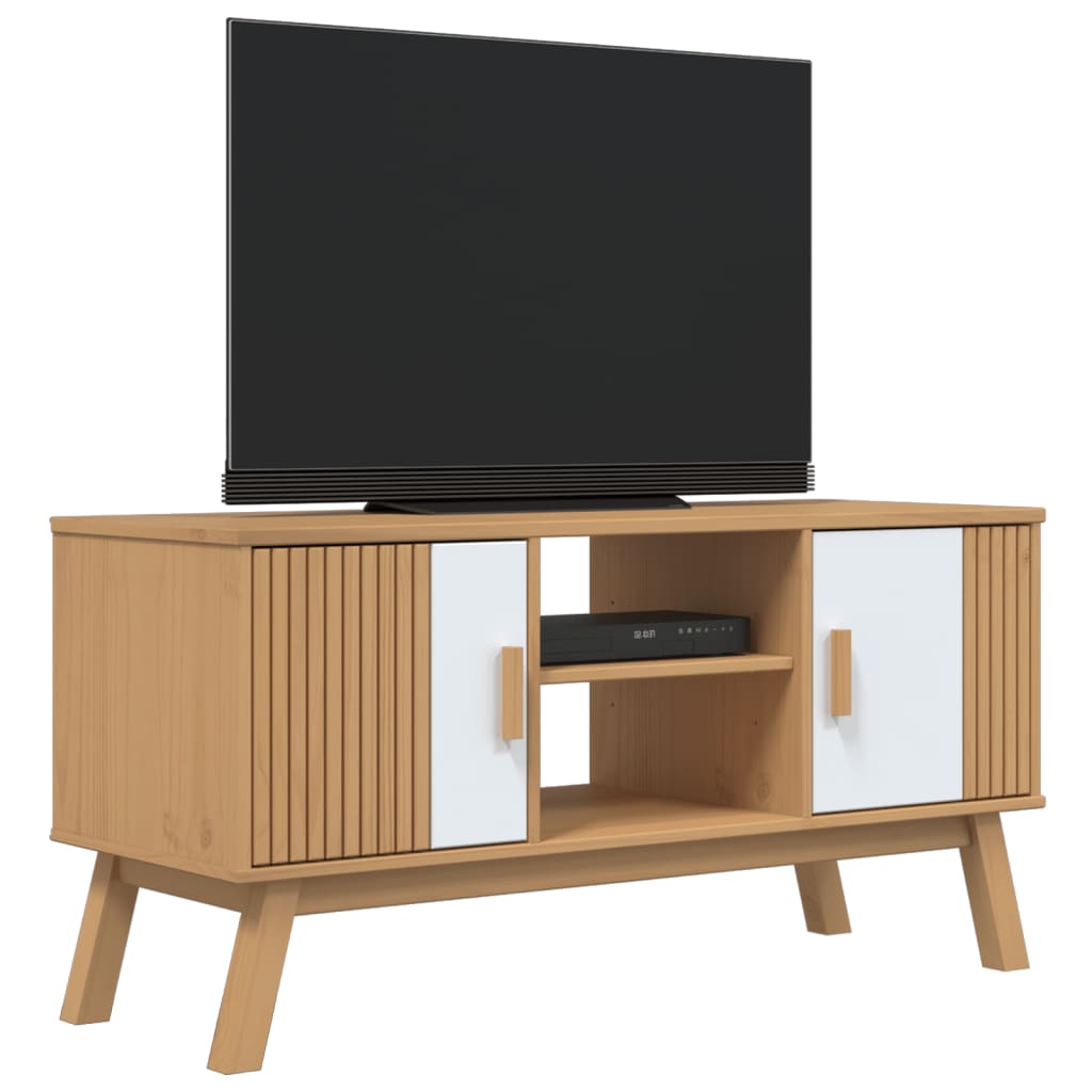 TV-Schrank OLDEN Weiß und Braun 114x43x57 cm Massivholz Kiefer